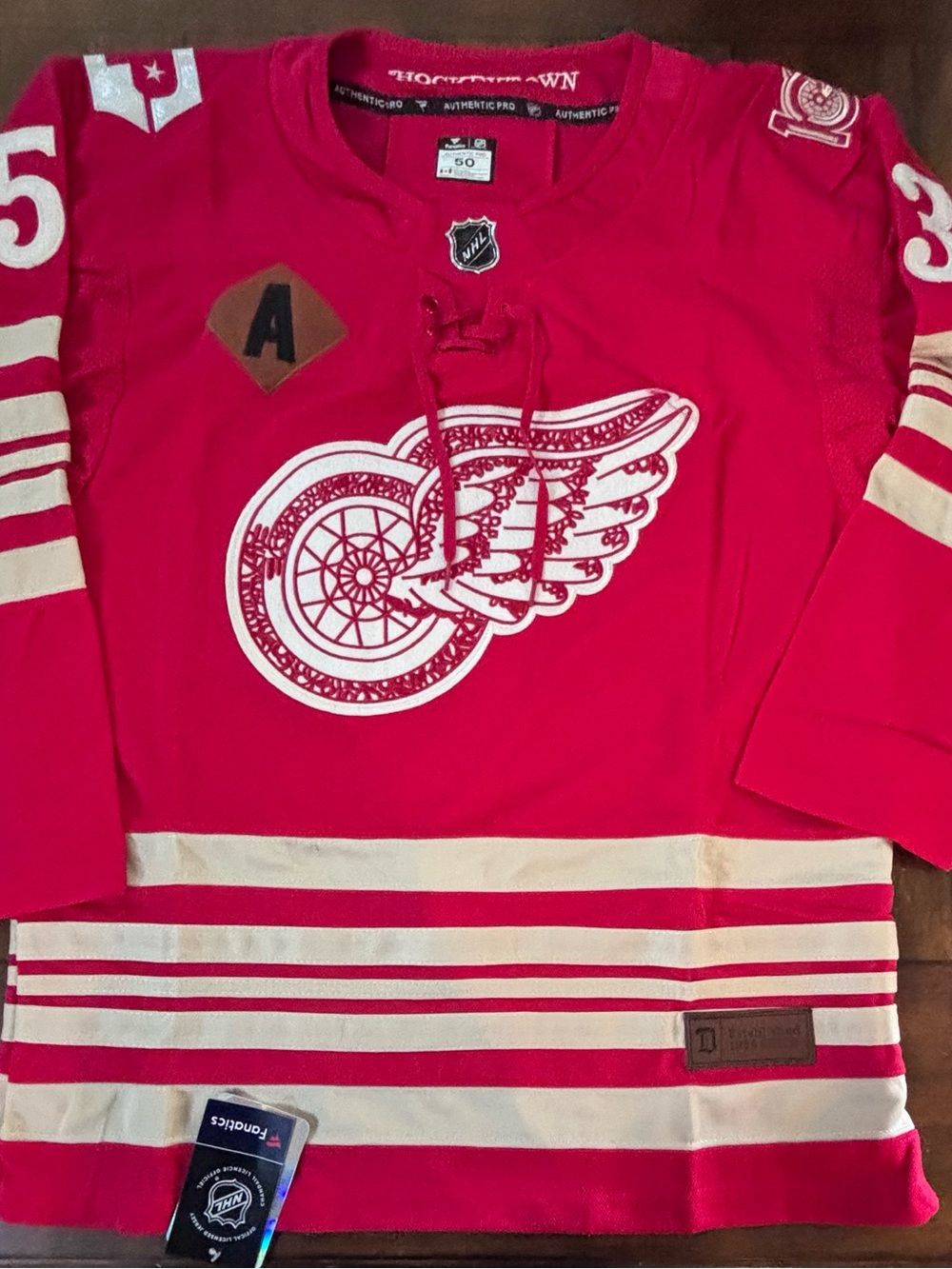 Detroit Red Wings Mortiz Seider Red Centennial 100 Years Stitched Size Medium